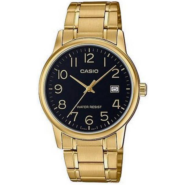 Casio Analog Gold Tone Stainless Steel Black Dial Quartz MTP-V002G-1B Men's Watch