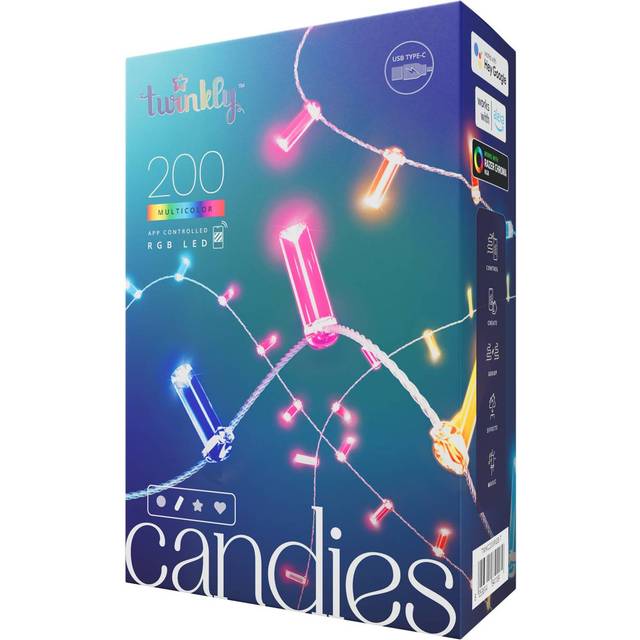 Twinkly Strings USB-C Candle 200 LED, Candle-shaped LED Light String, Christmas Lights, RGB Multicolor LED Lights, Mappable LEDs, Compatible with