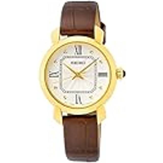 Seiko SUR500P1 Women's Quartz Watch, White Dial, Brown Leather Strap