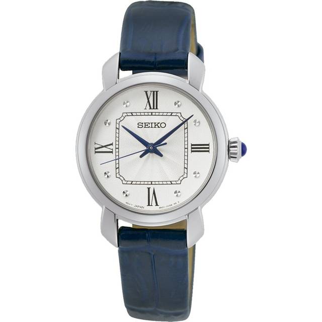 Seiko SUR497P2 Women's Quartz Watch, Silver Dial, Blue Leather Strap