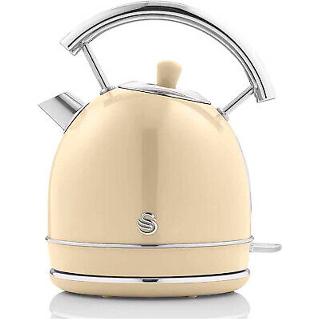 Swan Retro elektrisk vattenkokare 1,8 liter, vintagedesign, automatisk avstängning Strix-kontroll, trådlös, BPA-fritt rostfritt stål, 3 000 W, gräddvit