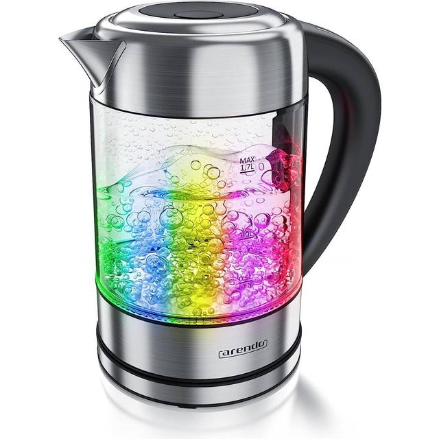 Arendo - Vattenkokare i rostfritt stålglas med temperaturinställning - 1,7 l - justerbar temperatur 40° 70° 80° 90° 100 °C - varmhållningsfunktion - 3 min kokfunktion - GS - BPA-fri - RGB-belysning