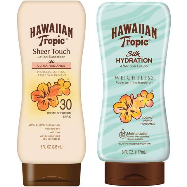 Hawaiian Tropic SPF 30 Broad Spectrum Sunscreen and After Sun Pack with 8oz Sheer Touch Moisturizing Sunscreen Lotion and 6oz Silk Hydration Weightles