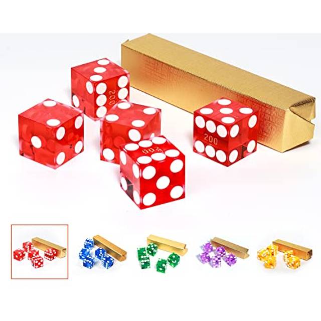 GSE Games & Sports Expert AAA Grade 19mm Pro Vegas Casino Style Craps Dice Set of 5 with Razor Sharp Edges & Matching Serialized Numbers for