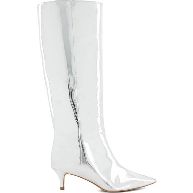 Dune London Womens Ladies Smooth - - Kitten-Heeled Knee-High Boots - Silver Leather (archived) - Size UK 3