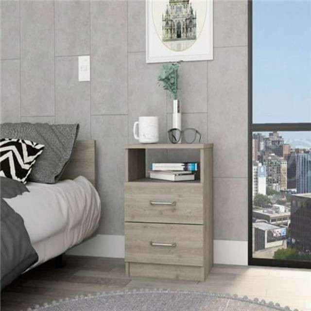 Nightstand 20 H, 2 Drawers, 1 Shelf, Superior Top, Light Gray