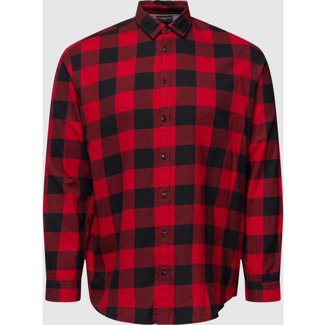 JACK & JONES rutig skjorta för män, smal passform, rutig skjorta, Tegel röd, 5XL plus size