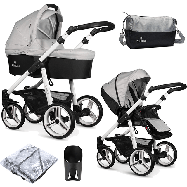 Venicci Soft 2 in 1 Travel System (7 Piece Bundle) - Light Grey / White
