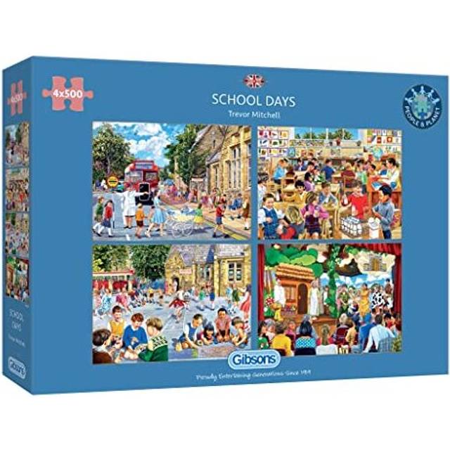 School Days 4x500 Piece Jigsaw Puzzle | 4 Puzzles in 1 Box | School Jigsaw | Sustainable Puzzle for Adults | Premium 100% Recycled Board | Great Gift