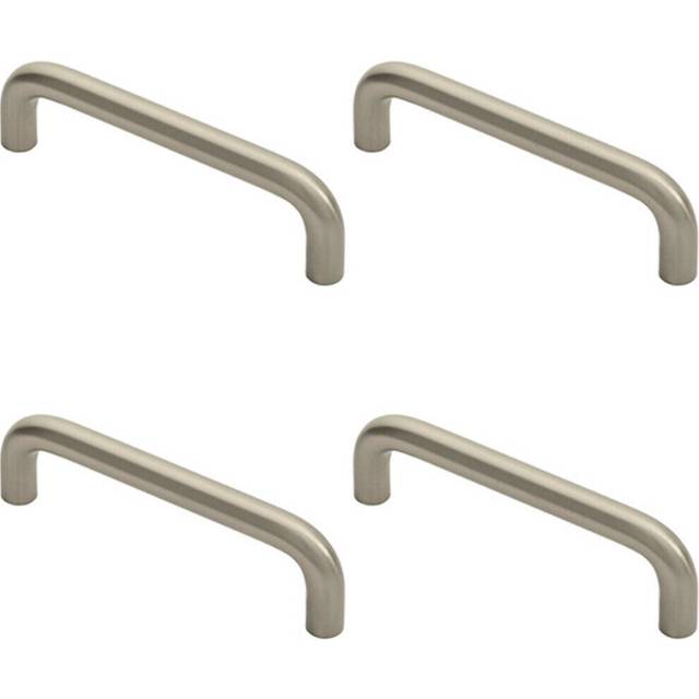 4x Round D Bar Cabinet Pull Handle 106 x 10mm 96mm Fixing Centres Satin Nickel