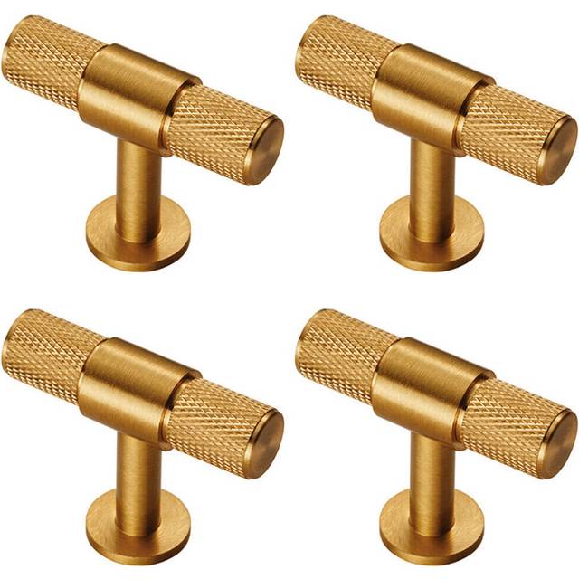 4x Knurled Cupboard T Shape Pull Handle 50 x 13mm Satin Brass Cabinet Handle