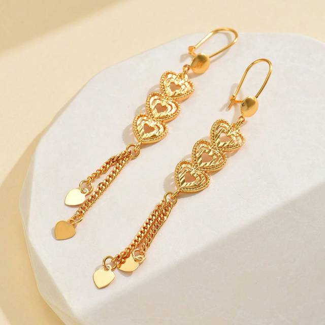 SHEIN 1pair Vintage Hollow Out Heart Shaped Decor Long Pendant Double Tassel Earrings Suitable For Women&#39;s Daily And Festival Wear Valentines
