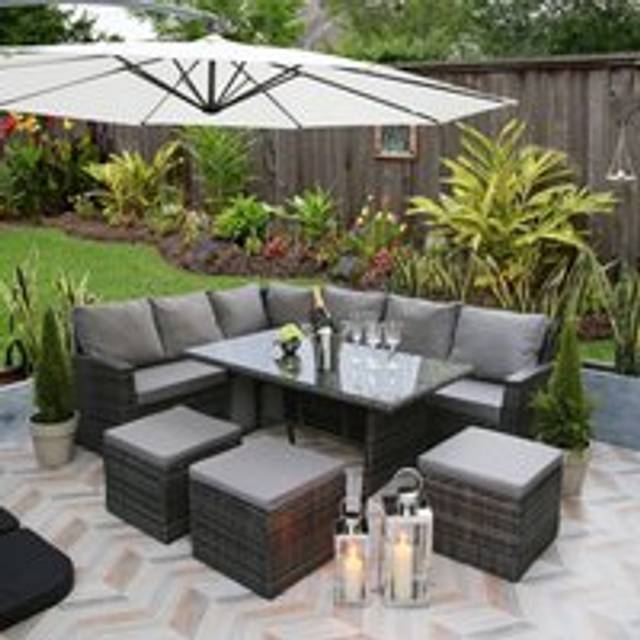 Home Garden Direct Pelias -9-Seater Rattan Corner Sofa Set -Grey, Grey
