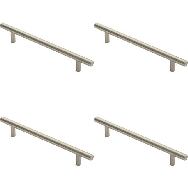 4x Round T Bar Cabinet Pull Handle 220 x 12mm 160mm Fixing Centres Satin Nickel