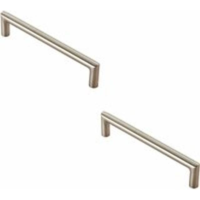 2x Mitred Round Bar Pull Handle 138 x 10mm 128mm Fixing Centres Satin Steel