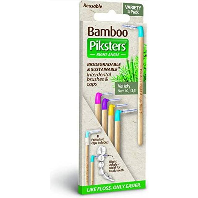 Bamboo Right Angled | Piksters Interdental Brushes | Variety 4 Pack | Sizes 00, 1, 3 & 5 Included