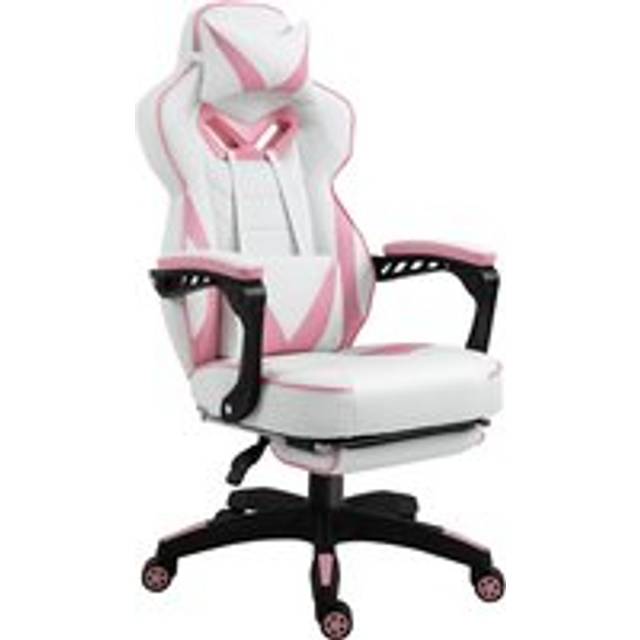Vinsetto Ergonomic Racing Gaming Chair Office Desk Chair Adjustable Height Recliner w/ Wheels, Lumbar Support, Retractable Footrest, Pink Aosom UK
