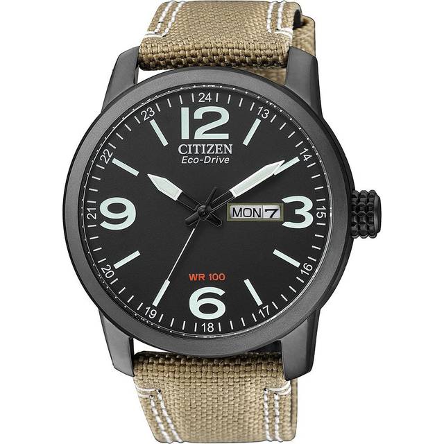 Citizen BM8476-23E Men's Eco-Drive Military Watch, Black Dial, Beige Canvas Strap
