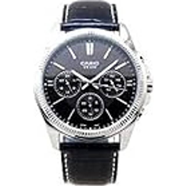 Casio Mtp-1375l-1avdf Men's Analog Watch â Black Dial, Leather Strap, Day-date Display