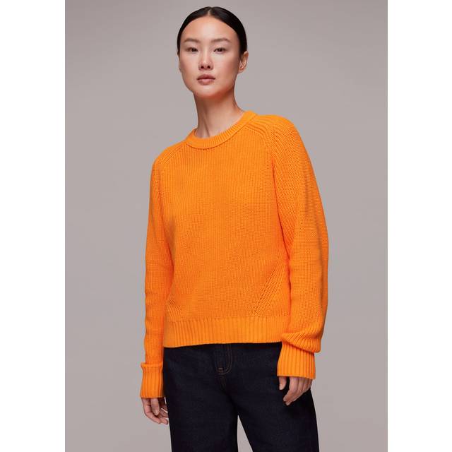 Whistles Womens Bright Orange Round-neck Ribbed Cotton-knit Jumper S - BRIGHT ORANGE