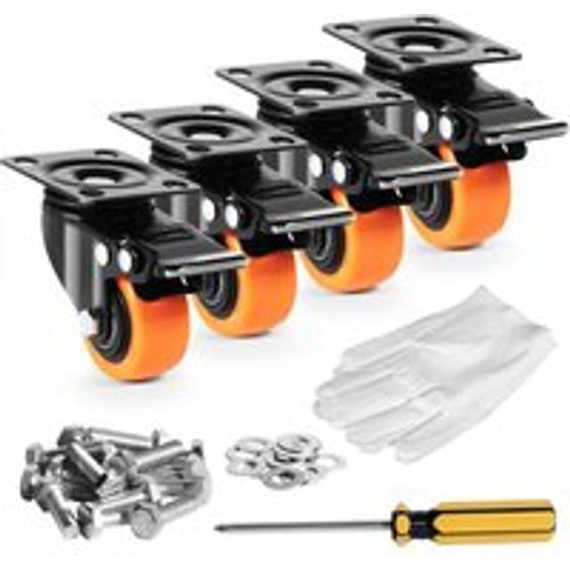 Mophorn 2-inch Caster Wheels Set of 4, Swivel Plate Casters with Dual Locking, Heavy Duty Non-Marking PVC Wheels, 150 lbs Load Capacity Per Wheel,