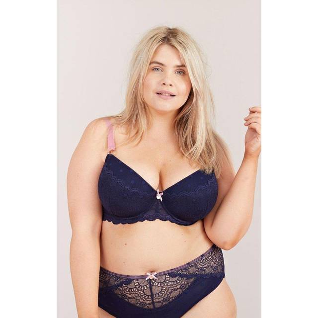 Womens Oola Spot And Lace Padded Balconette Bra - Black - 42DD