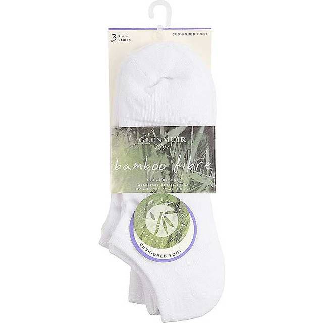 3 Pair White Cushion Bamboo Sports Trainer Socks Ladies 4-8 Ladies - Glenmuir