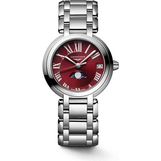 Longines Ladies Primaluna Stainless Steel Red Watch L8.115.4.92.6 - Silver