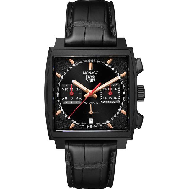 TAG Heuer Monaco Special Edition - 39 mm - Black Exotic Leather Strap - Black Titanium Case - Black Dial & 18K Rose Gold Indexes