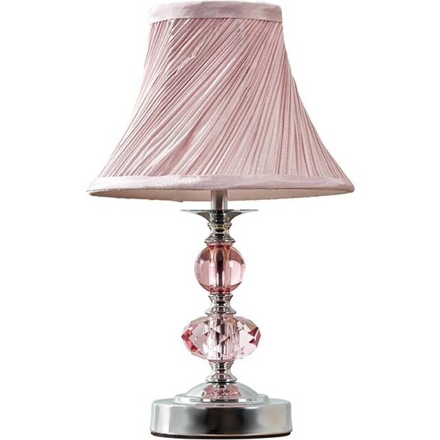 Chrome Touch Table Lamps With Pleated Pink Lampshade Acrylic Jewel Design - No Bulb