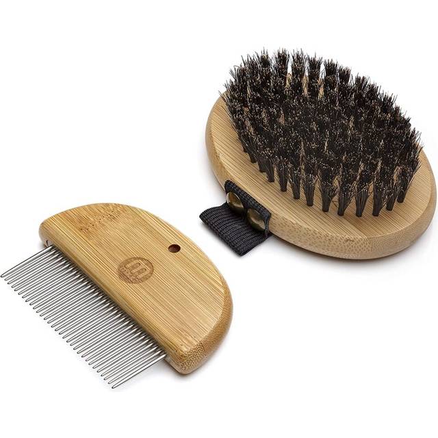 Mikki Bamboo Puppy & Kitten Gentle Grooming Kit, Including Bristle Palm Brush and Comb for Use with Dog, Cat, Puppy, Handmade from Natural Sustainable