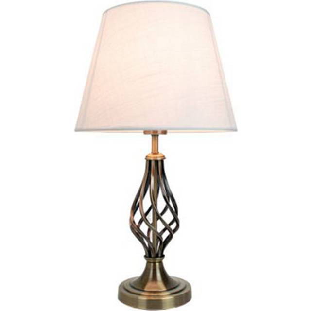 Traditional Antique Brass Table Lamp with Barley Twist Base and Linen Shade, Gold