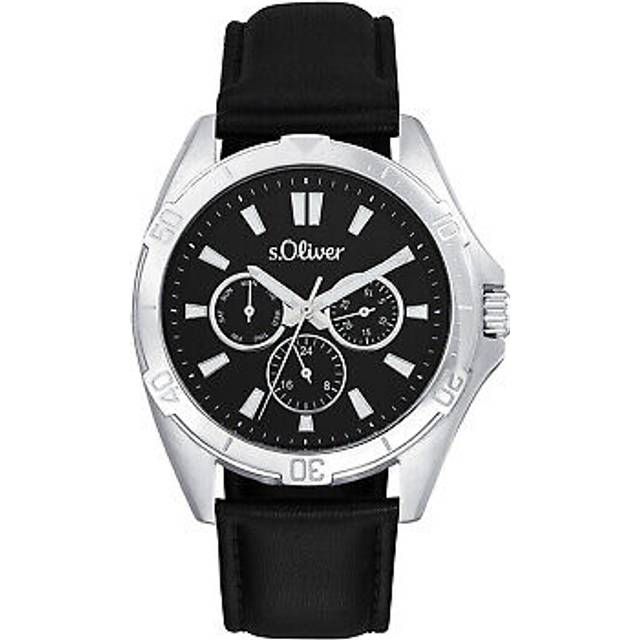 Oliver armbandsur herr multifunktion analog med läderarmband, silver, 5 bar vattentät, multifunktion, levereras i klockor presentlåda, 2034599, svart, Modern