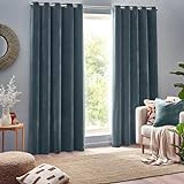 Yard Heavy Chenille Velvet Eyelet Curtains, Blue