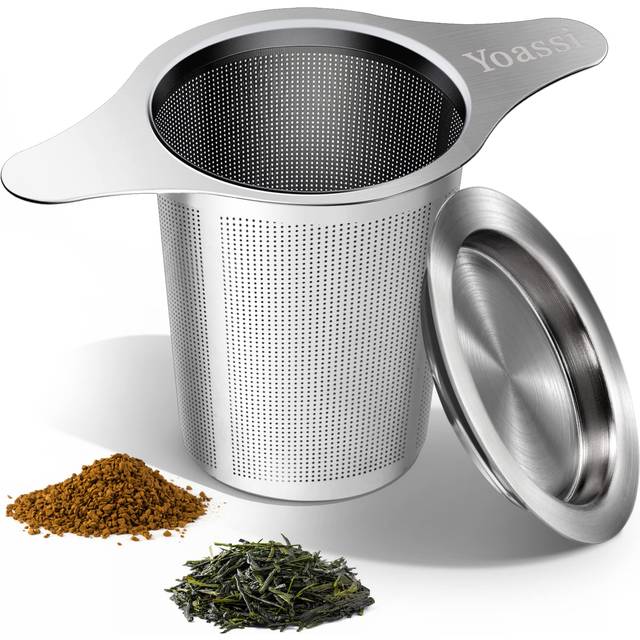 Yoassi Extra Fine 18/8 Stainless Steel Tea Infuser Mesh Strainer with Large Capacity & Perfect Size Double Handles for Hanging on Teapots  Mugs  Cups