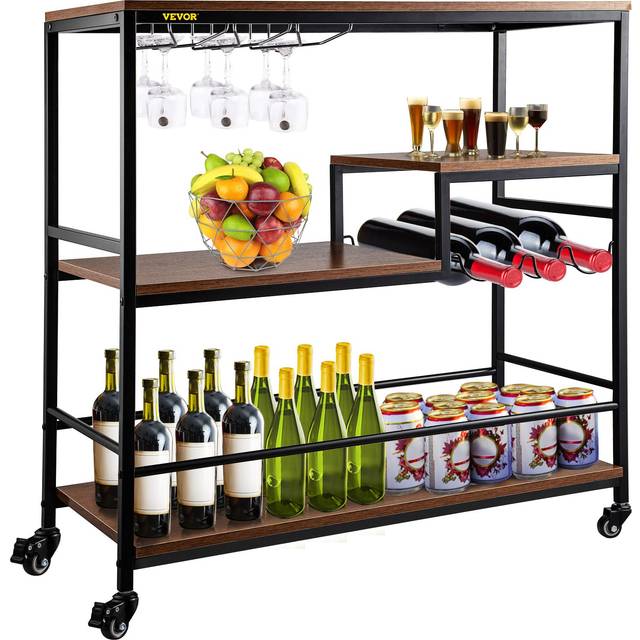 VEVOR Rustic Bar Cart, 3-Tier Industrial Bar Cart for Home, Bar Cart with Wine Rack & Glass Holders, 35.4 x 15.7 x 37.4 inches Home Bar & Serving