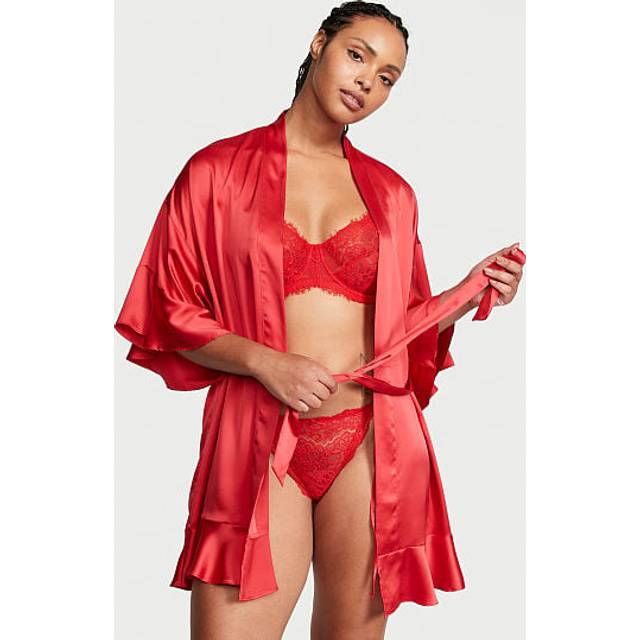Victoria's Secret Lipstick Red Flounce Satin Robe - lipstick red - M-L