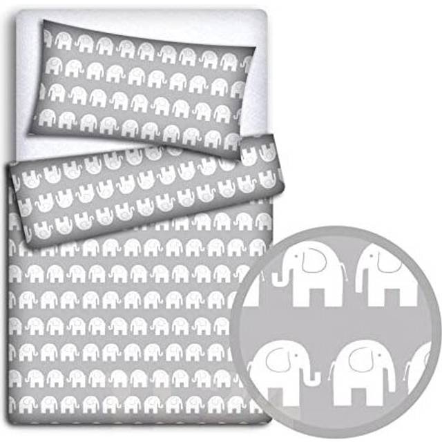 Baby Bedding Set Pillowcase + Duvet Cover 2PC to FIT Junior Bed (Elephants Grey)
