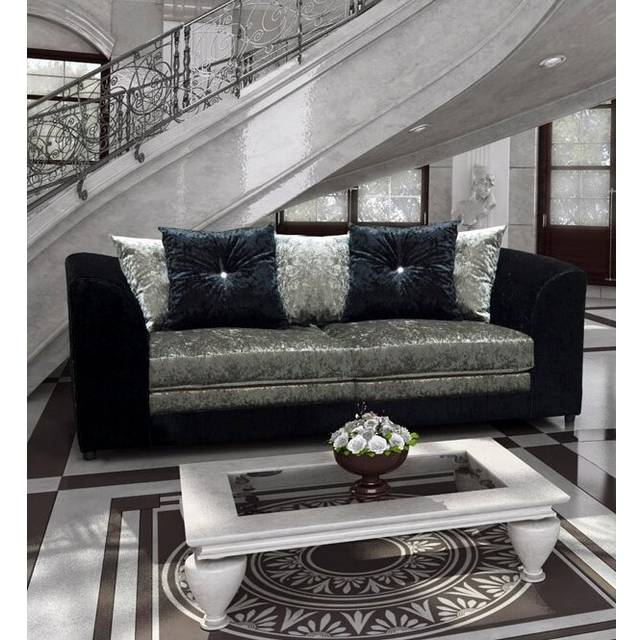(Black-silver, 3 seater) Leo Crushed Velvet 3 & 2 Seater Sofa Set