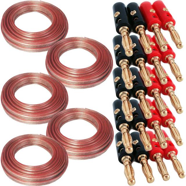 50M Speaker Cable & 20 Banana Plugs 5.1 Surround Sound System Wire Reel Loud