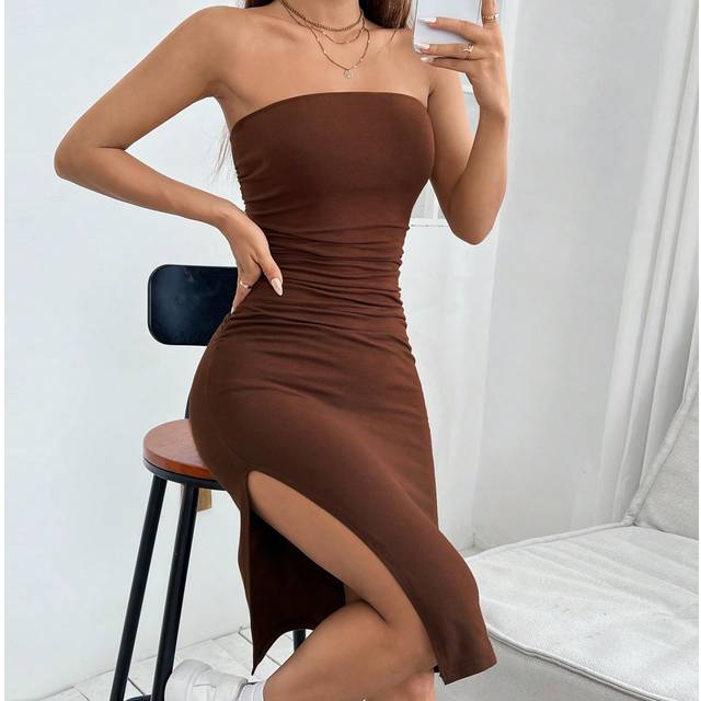 SHEIN Split Thigh Tube Bodycon Short Summer Dress,Summer Dresses,Summer Dresses For WomenSpring Clothes