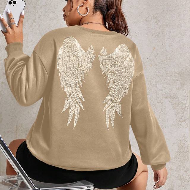 SHEIN Plus Size Pullover Hoodie With Wings Printed On The Back