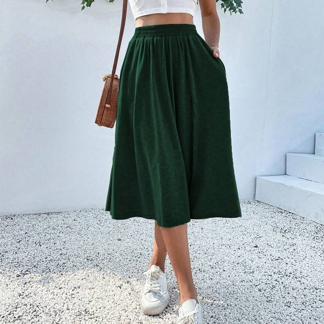 Breezaya Solid Slant Pocket Flare Skirt