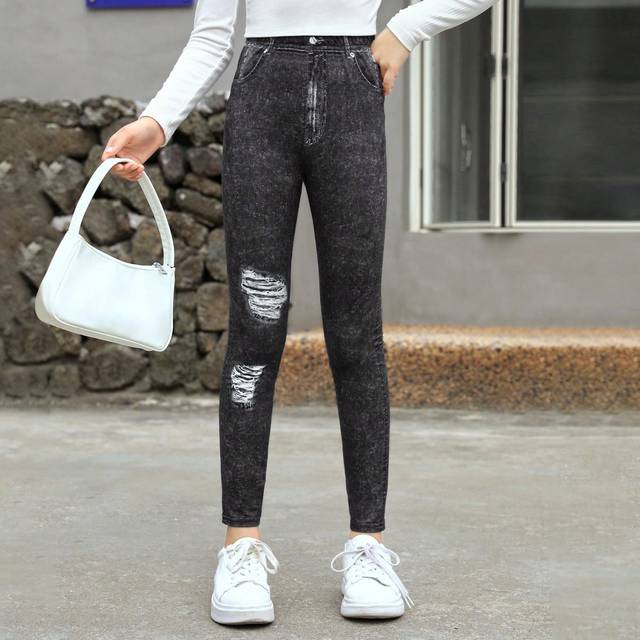 SHEIN Tween Girl Denim-Effect Print Leggings