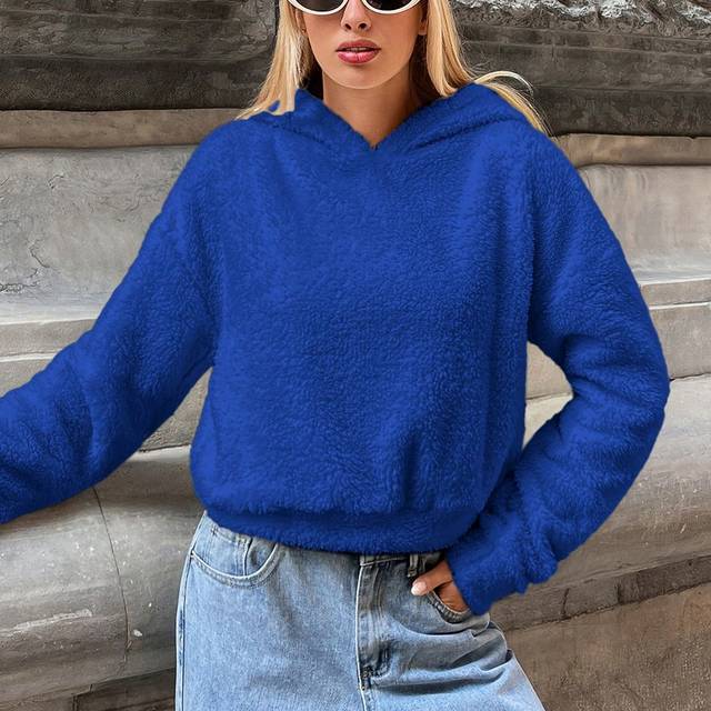 Enfärgat Nedhasade aclar Teddy Hoodie - Kungsblått (L,M,S,XL)