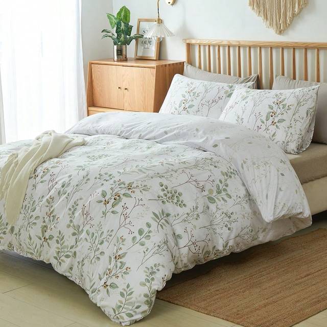 SHEIN Plant Print Duvet Cover Set Without Filler