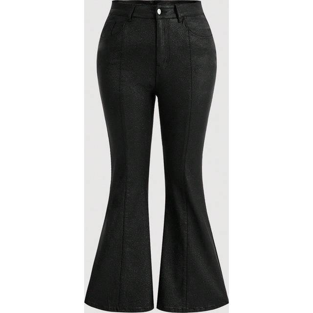 SHEIN Plus Size Casual Solid Color Zipper Fly Slim Fit Flared Leg Pants
