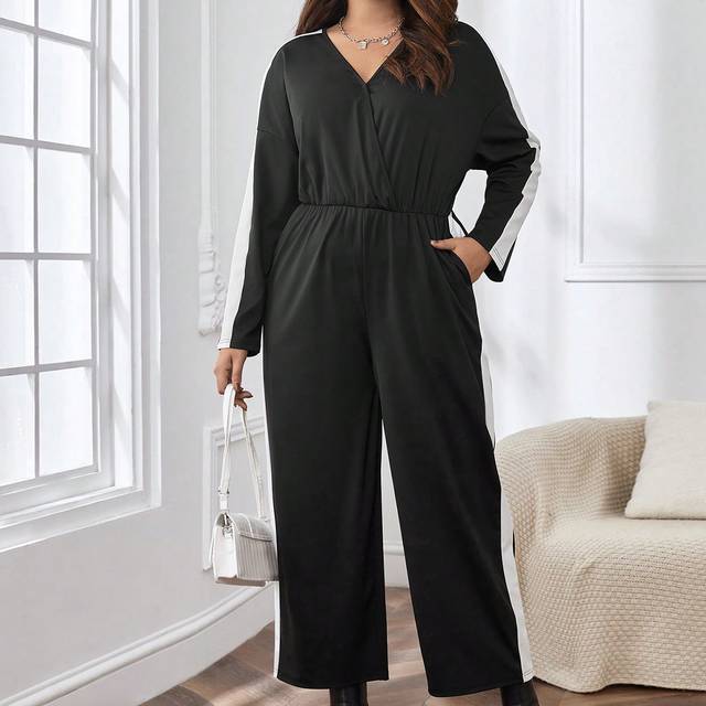 SHEIN Women&#39;s Plus Size Color Block Side Stripe Jumpsuit