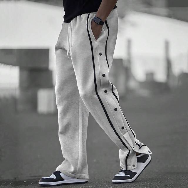 Manfinity Loose Fit Men&#39;s Sweatpants With Contrast Piping, Button Side And Drawstring Waist