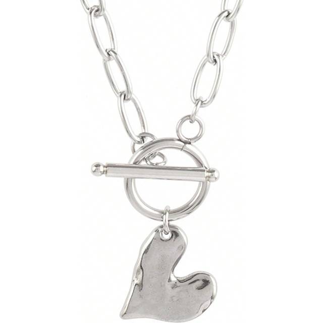 Retro rostfritt stål hjärthalsband Guldfärg Kärlekshänge Choker Chain Halsband För kvinnor Flickor Halsband Smycken Festpresenter - Silver (43cm)